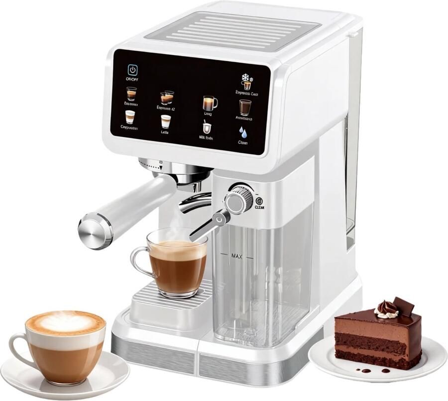 Zerova Espressomachine Koffiemachines Koffiezetapparaat Alles-in-één Koffiezetapparaat Automatisch Melkschuimsysteem Wit
