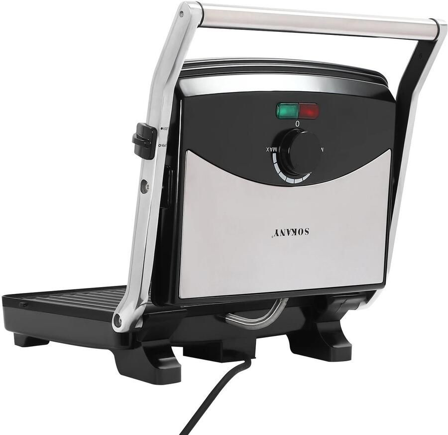 Zerova Tosti apparaat 2000W Tosti-ijzer Contactscherm Electrische grill Antiaanbaklaag Verstelbare temperatuur Zilver