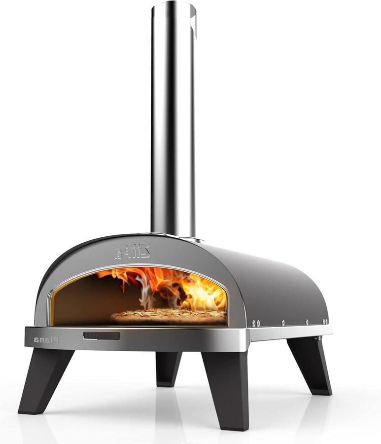 ZiiPa Piana pizzaoven compacte outdoor pizzaoven pelletpizzaoven houtvuur oven met draaiplaat voor 360° koken geïntegreerde thermometer leisteenkleur