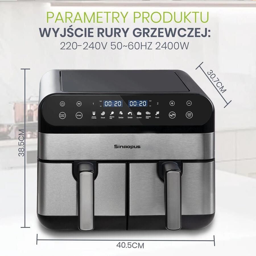 Zimoros Dubbele Airfryer 2 Manden 10 L inhoud Twee kookzones Kijkvenster Zwart Heteluchtfriteuse HeteLucht Oven