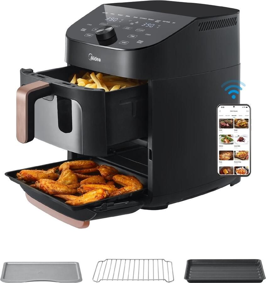 Zimoros XL Airfryer MAF002S 2 lagen 11L 2400W ondersteund Alexa 10-in-1 mandgrillpan geschikt voor 3 tot 8 personen