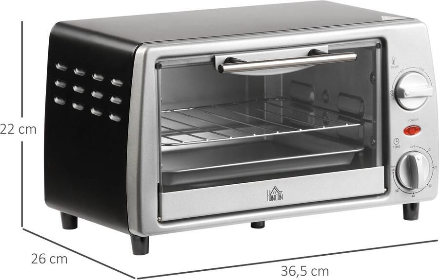 Zøkore Mini Oven – Mini Oven Vrijstaand – Camping Oven – Compacte Oven – 10L – 230°C – Timer 60 min – 230V – Zwart Zilver