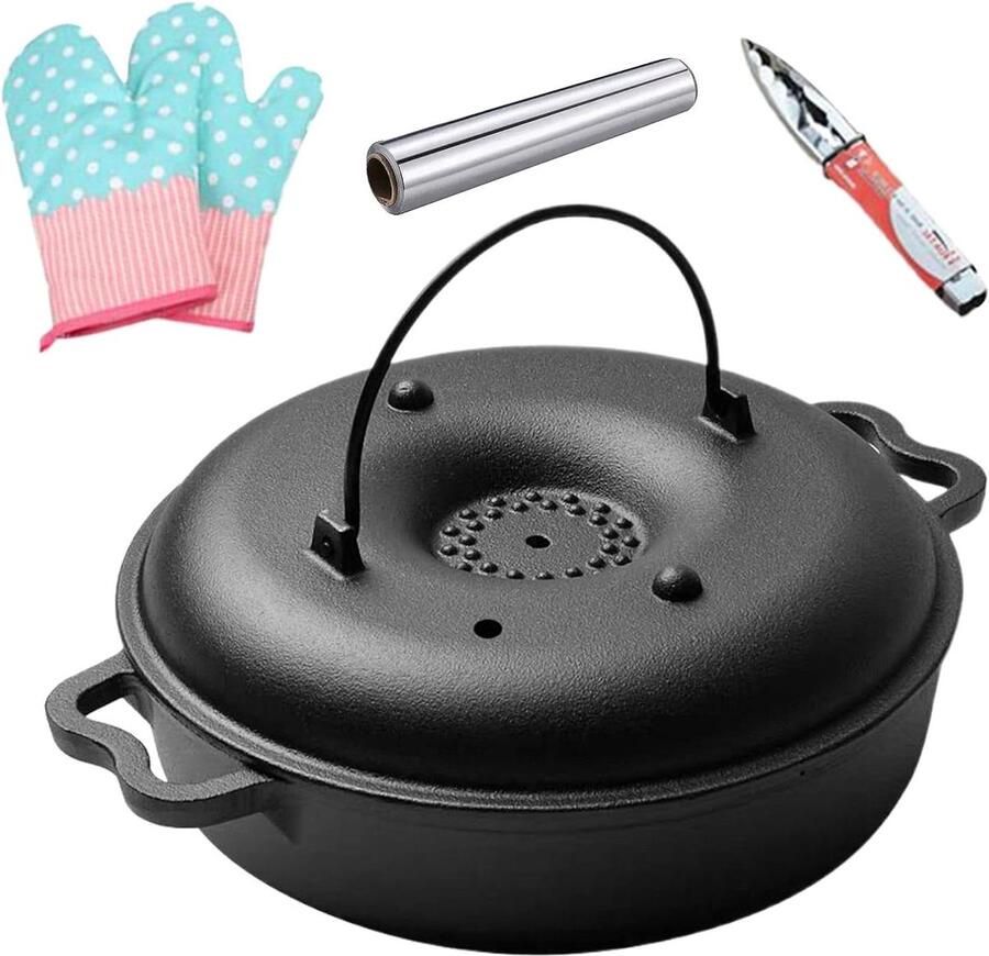 Braadpan met deksel Gietijzeren pan Oven en fornuis Gelijkmatige warmte 30.5 x 25 x 10 cm