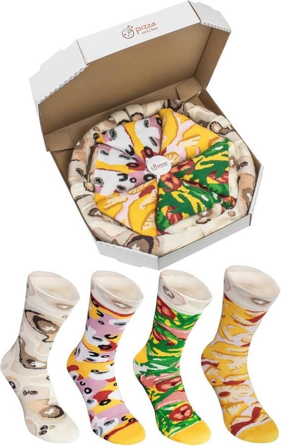 Zomerse Pizza Sokken Mix 4 Paar voor Dames en Heren