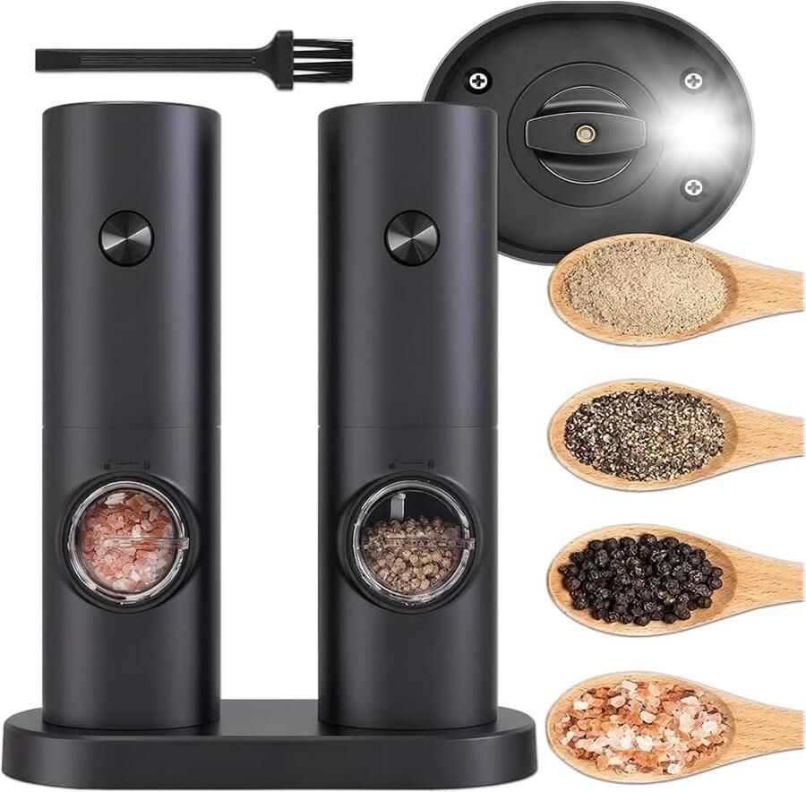 Zout- en pepermolen elektrisch set van 2 grinder set elektrische kruidenmolen met instelbare maalsterkte peper- en zoutmolen modern design veilig malen voor specerijen zwart
