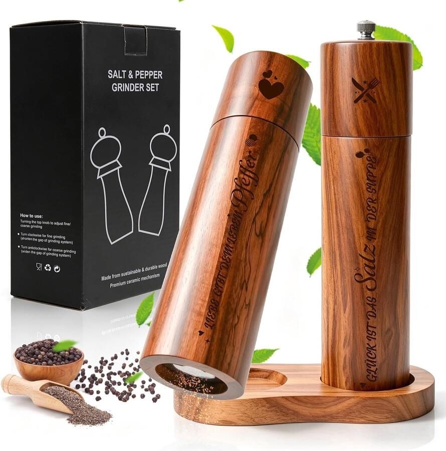 Zout- en pepermolen hout (21 5 cm) set van 2 peper- en zoutmolen met keramisch maalwerk verstelbaar voor specerijen keukengerei ideaal als huwelijkscadeau housewarmingsgeschenken woning
