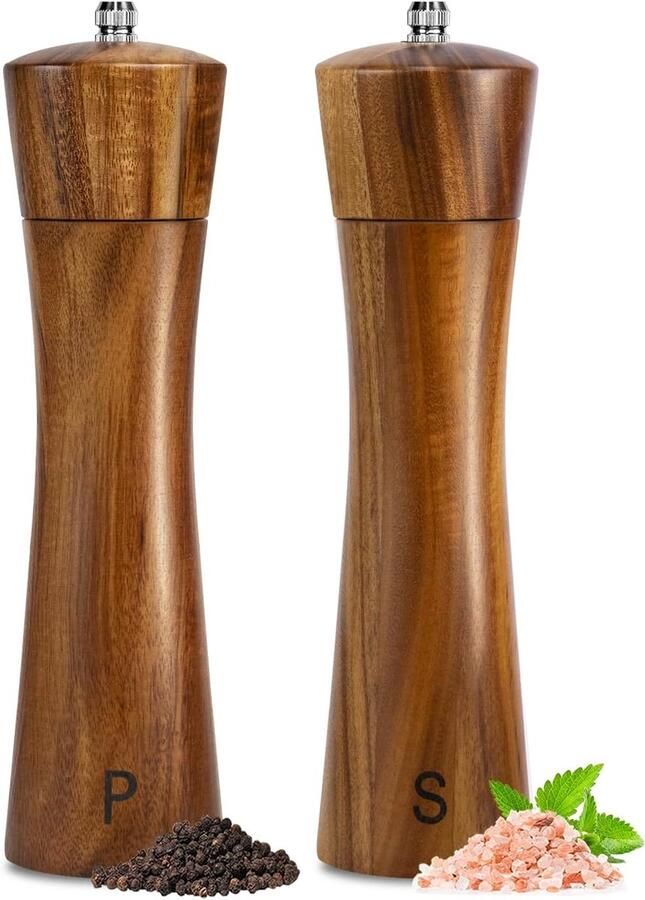 Zout- en pepermolen houten set 20 3 cm handmatige peper- en zoutmolen set van 2 van acaciahout kruidenmolens met keramische molen in cadeauverpakking