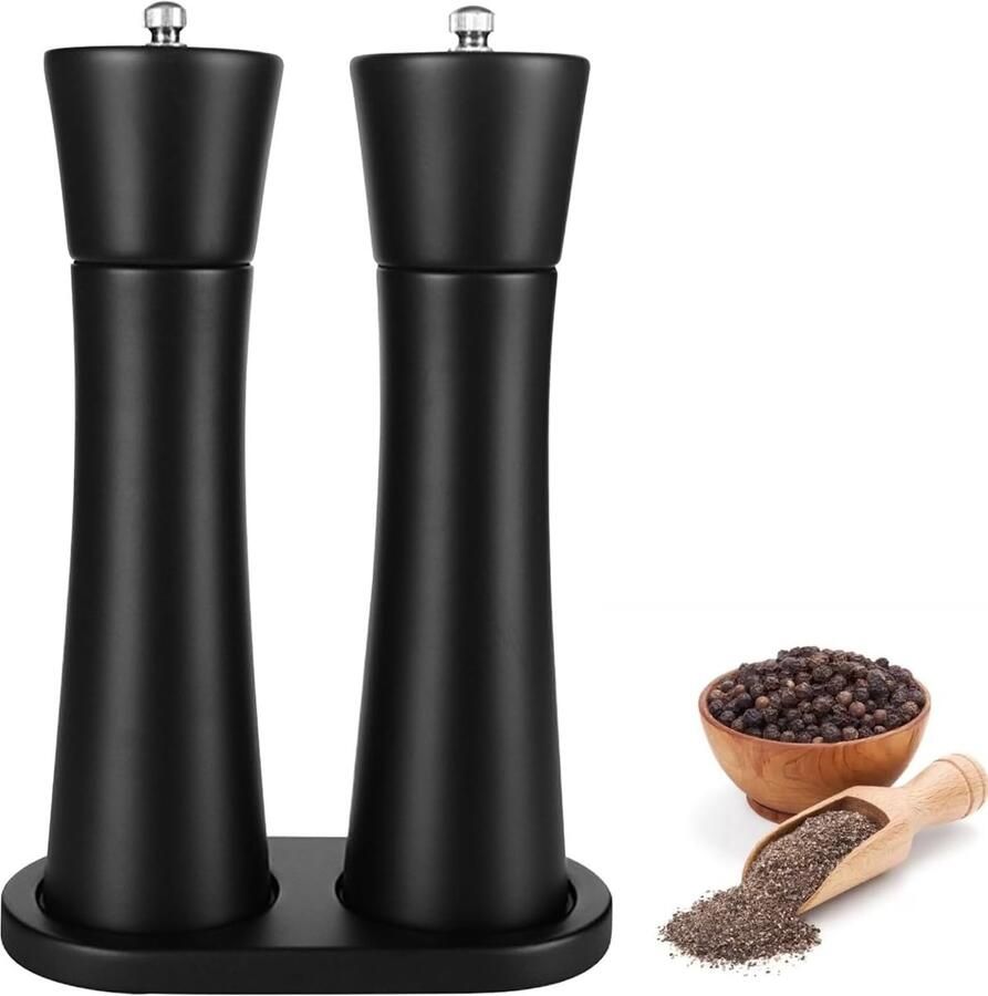 Zout- en pepermolen met standaard van beukenhout handmatige pepermolen set met 2 zout- en pepermolens zout- en pepermolen met dienblad voor barbecue keuken restaurant