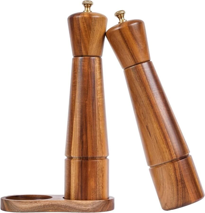 Zout en Pepermolen Set met Molen Plateau Verstelbare Keramische Zoutmolen en Pepermolen Roestvrij Stalen Molen Acacia Hout 27 cm Hoogte Bodem Diameter 6 cm