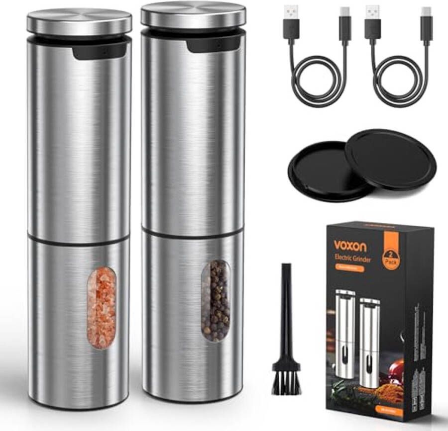 Zout- en Pepermolen Set met USB-Oplaadbare Automatische Maalfunctie 5 Instelbare Niveaus voor Perfecte Kruidensmaak