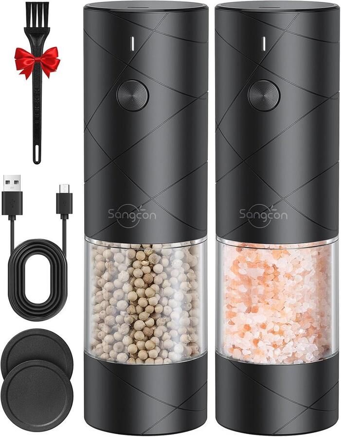 Zout- en Pepermolen Set van 2 USB Oplaadbaar met LED Licht Automatische Maling en Instelbare Maaldikte