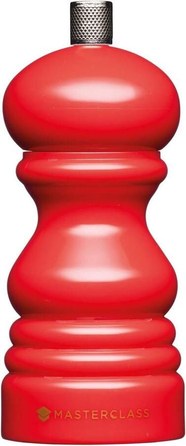 Zout- of pepermolen met verwisselbare doppen navulbaar plastic molen met handmatige keramische maalwerk rood 12 cm