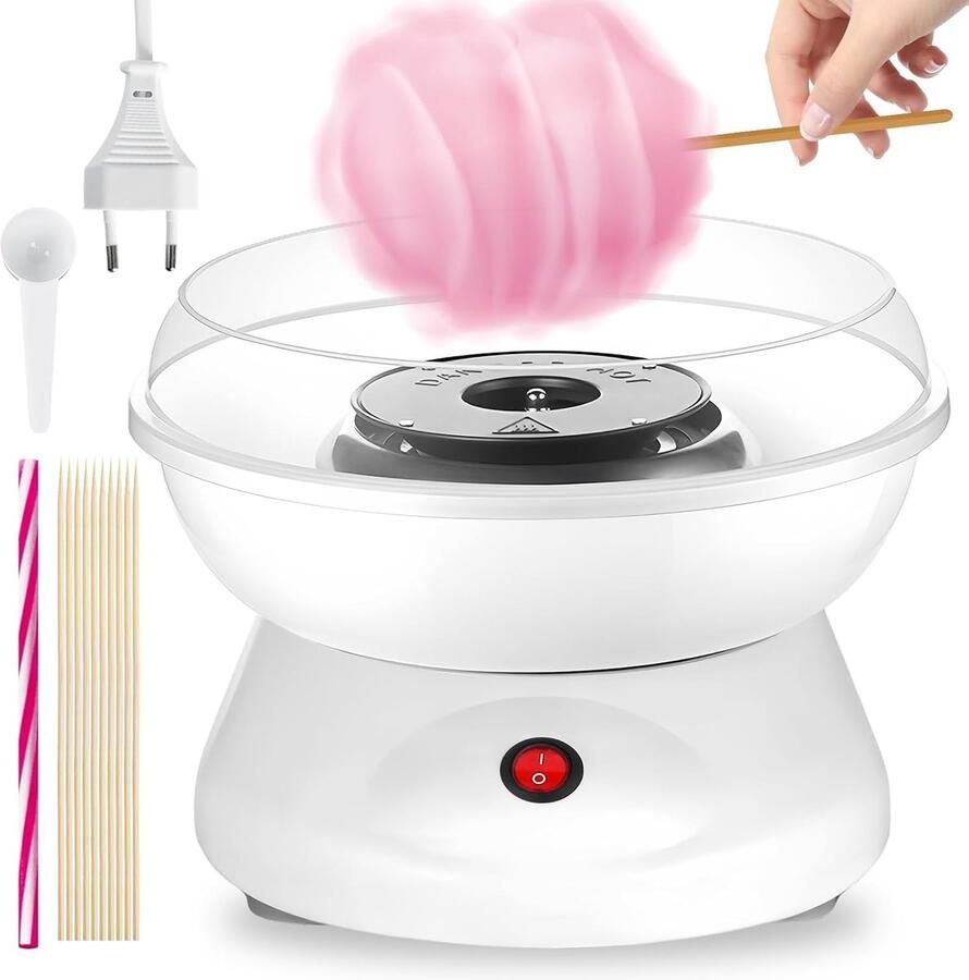 Zuckerwattemachine voor thuis suikerspinmachine retro suikerspinmachine 450W voor verschillende feesten eenvoudige bediening en gemakkelijk schoon te maken inclusief accessoires (wit)