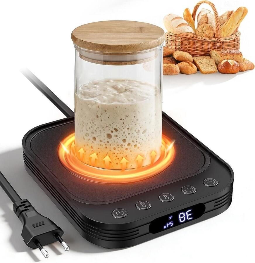 Zuurdeeg Starterwarmer Warmhoudplaat Gisting Brood Bakken Nauwkeurige Temperatuurregeling 14 x 16.4 x 3 cm Zwart