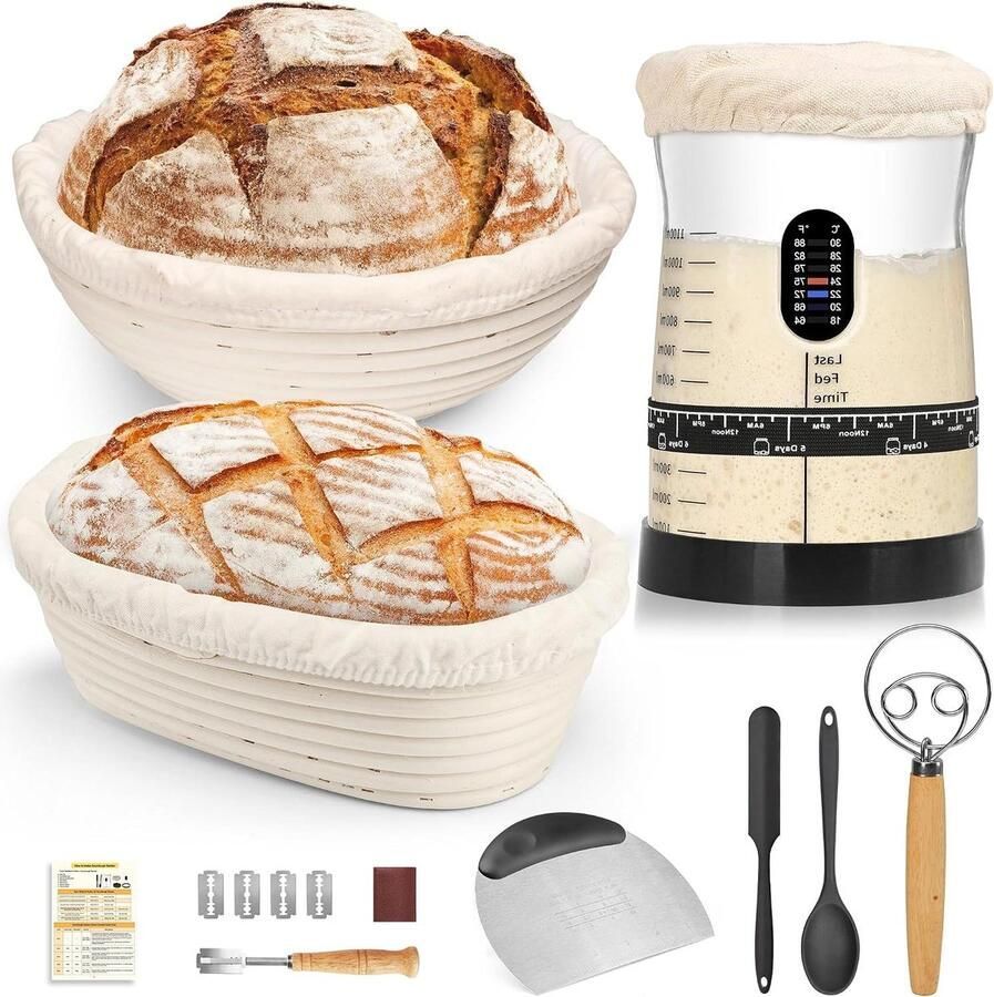 Zuurdesem Brood Bakken Broodbakset Starter Zelf Brood Maken Complete Starter Kit 1.5L Pot Zwart