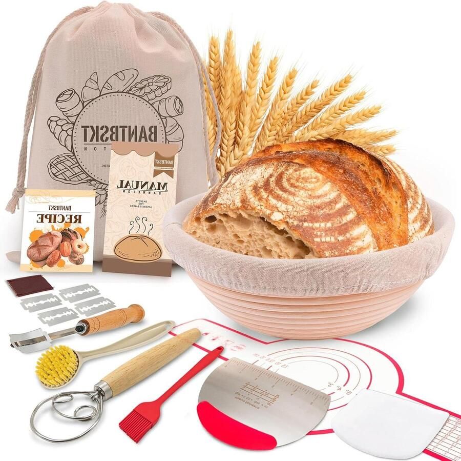 Zuurdesem Brood Bakset Rijsmandje Broodvorm Brood Bakken 11 Delige Kit 22 cm Rond Natuurlijk
