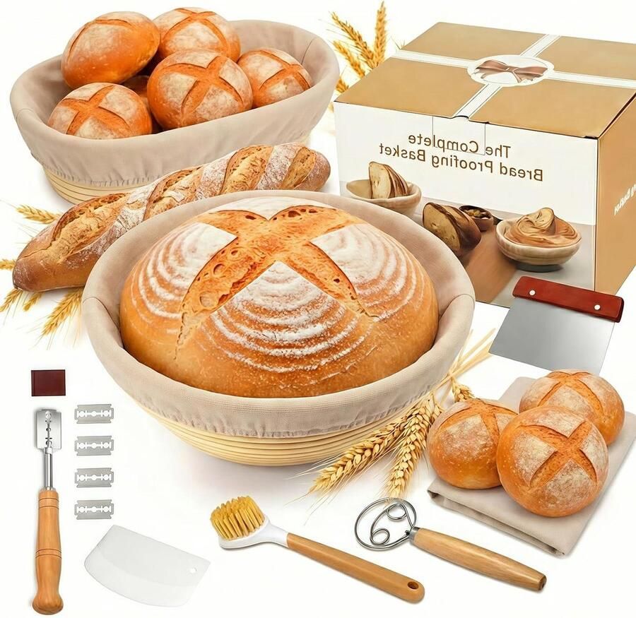 Zuurdesem Broodbakset Rijsmanden Thuis Brood Bakken Complete Accessoires Set Rond & Ovaal Bruin