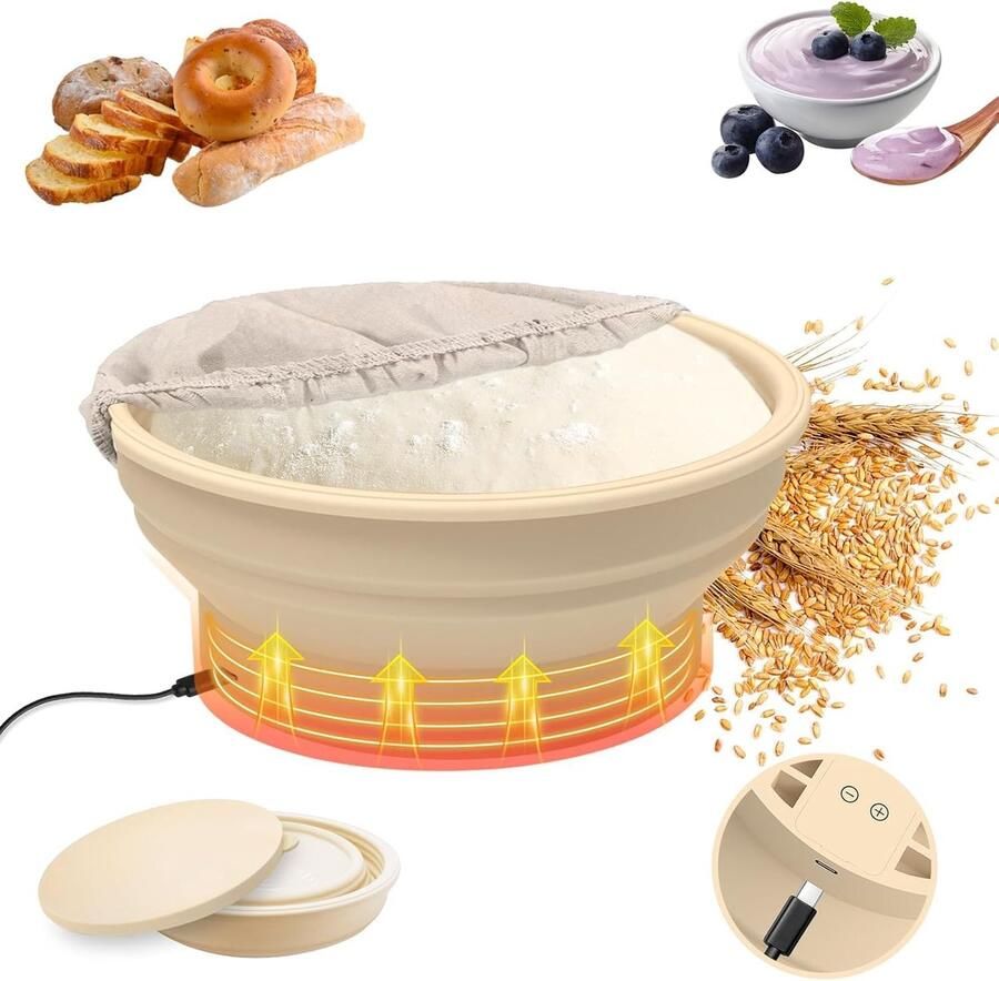 Zuurdesem Rijsmand Brood Verwarmer Deeg Fermenteren Grafeen Verwarmd 9 inch Grijs
