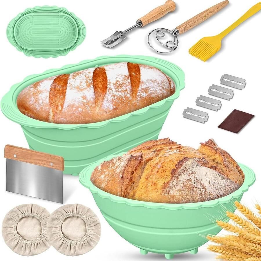 Zuurdesem Rijsmandjes Set van 2 Opvouwbare Siliconen Bakmanden voor Ambachtelijk Brood