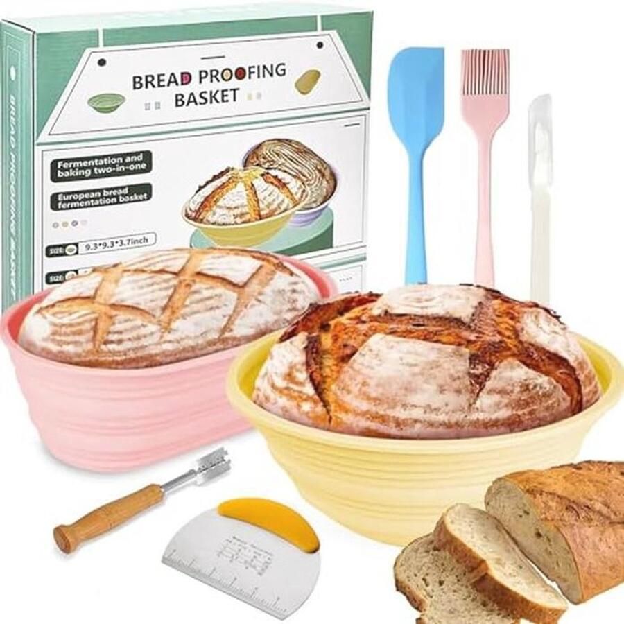 Zuurdesem Rijsmandjes Set van 2 Siliconen Opvouwbare Broodmanden voor Ambachtelijk Brood