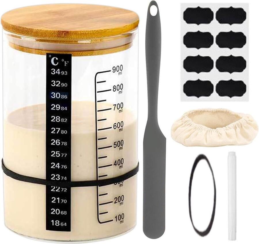 Zuurdesem Starter Container Fermentatiepot Bakken Brood Bakken Thuis Inclusief Temperatuurmeter 23x16x13 cm Natuurlijk