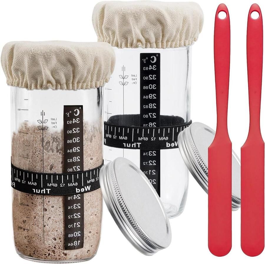 Zuurdesem Starter Kit Bakgereedschap Set Brood Bakken Met Datum Gemarkeerd 2 Potten 680ml Transparant