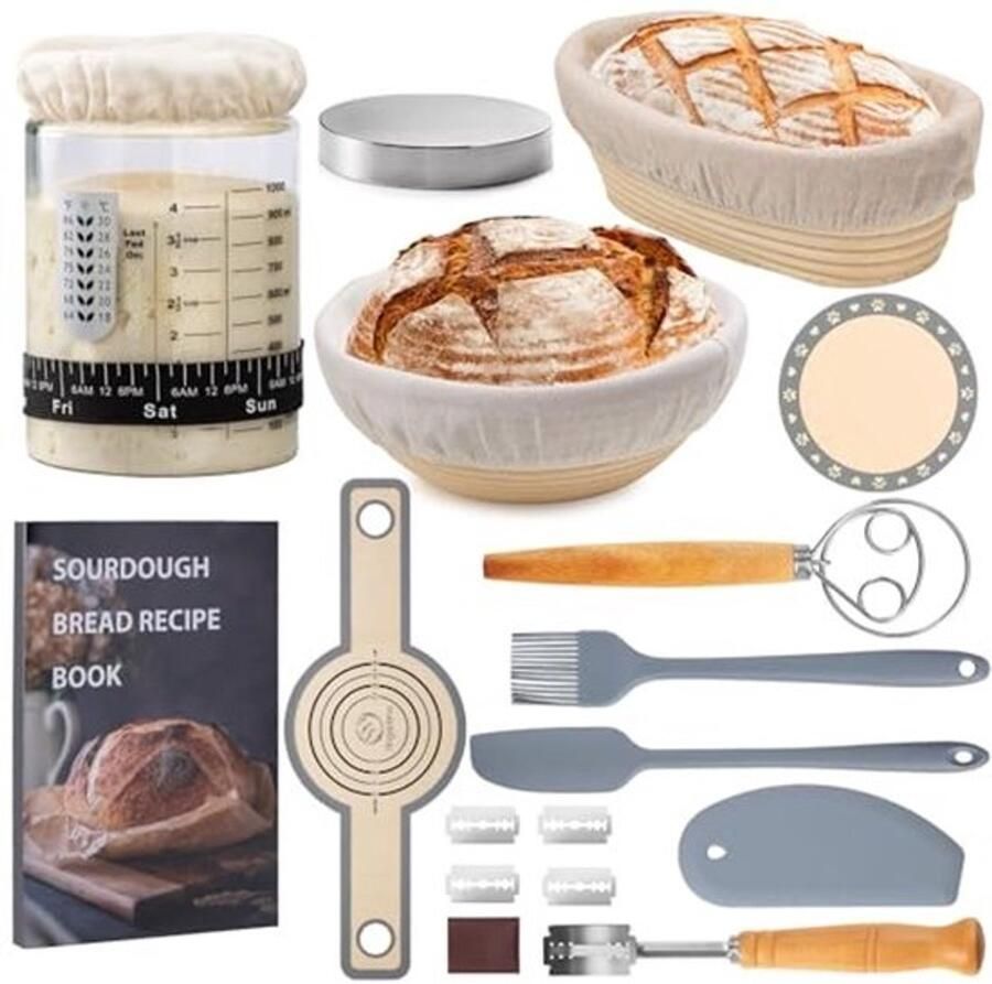 Zuurdesem Starter Kit Benodigdheden voor brood bakken Zuurdesembrood bereiden Complete bakset 40oz pot Natuurlijk