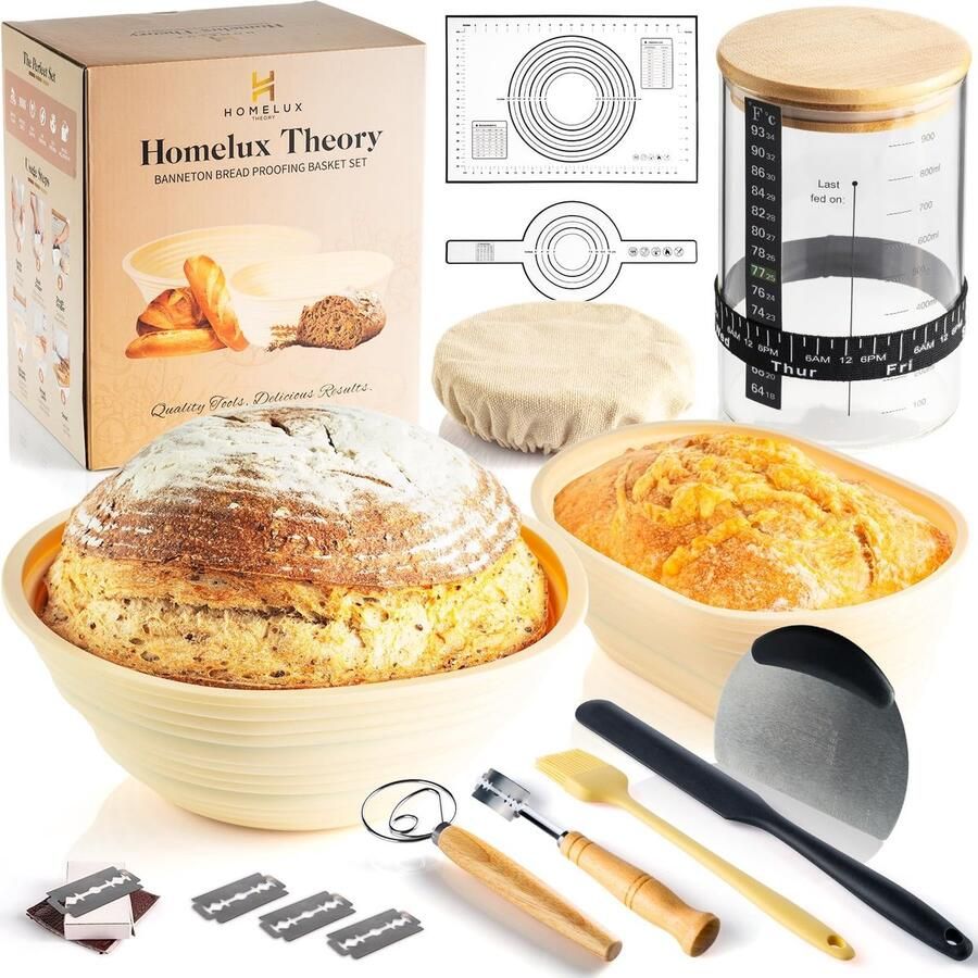 Zuurdesem Starter Kit Broodbak Set Ambachtelijk Brood Bakken Inclusief 2 Manden 34oz Pot Geel