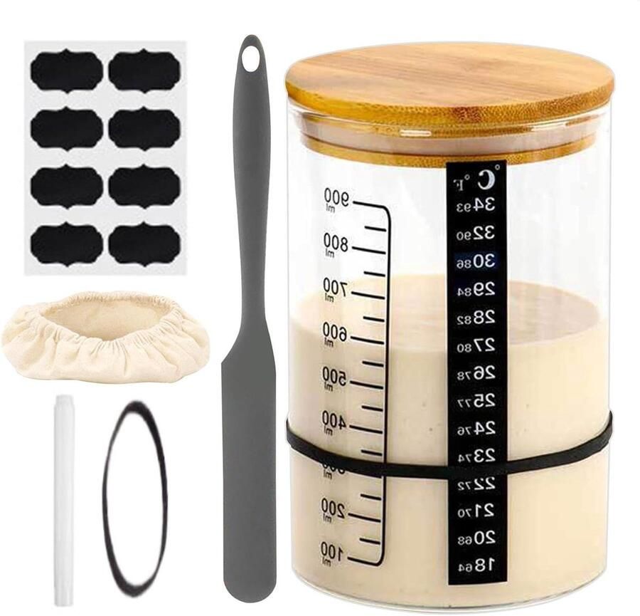 Zuurdesem Starter Pot Bakfermentatie Set Zuurdesem Maken Met Temperatuurmeter 23 x 16 x 13 cm Natuurlijk