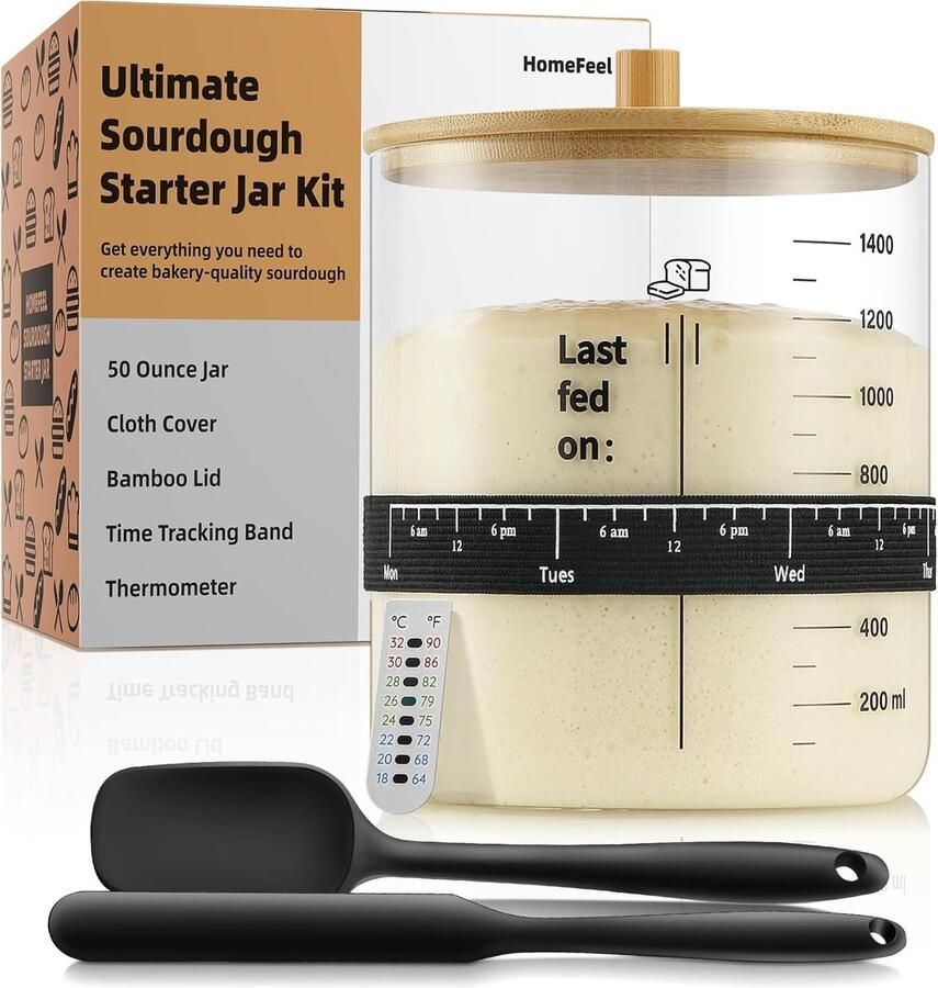 Zuurdesem Starter Pot Brood Starter Kit Zelf Brood Bakken Inclusief Accessoires 55 oz Capaciteit Transparant