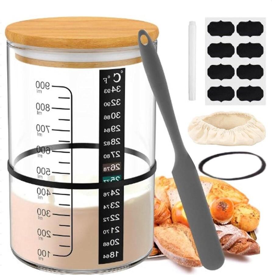 Zuurdesem Starter Pot Broodstarter Kit Broodbakken Thuis Met Temperatuurmeter 23x16x13 cm Niet gespecificeerd
