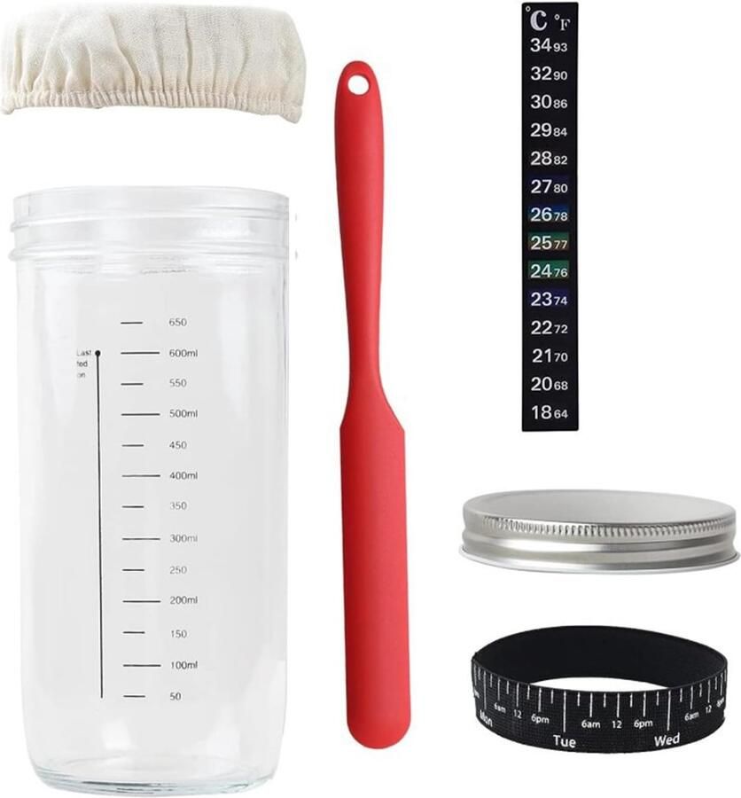 Zuurdesem Starter Pot Glazen Bak Set Zelf Brood Maken Met Temperatuurmeter 17.5 x 8.9 cm Transparant
