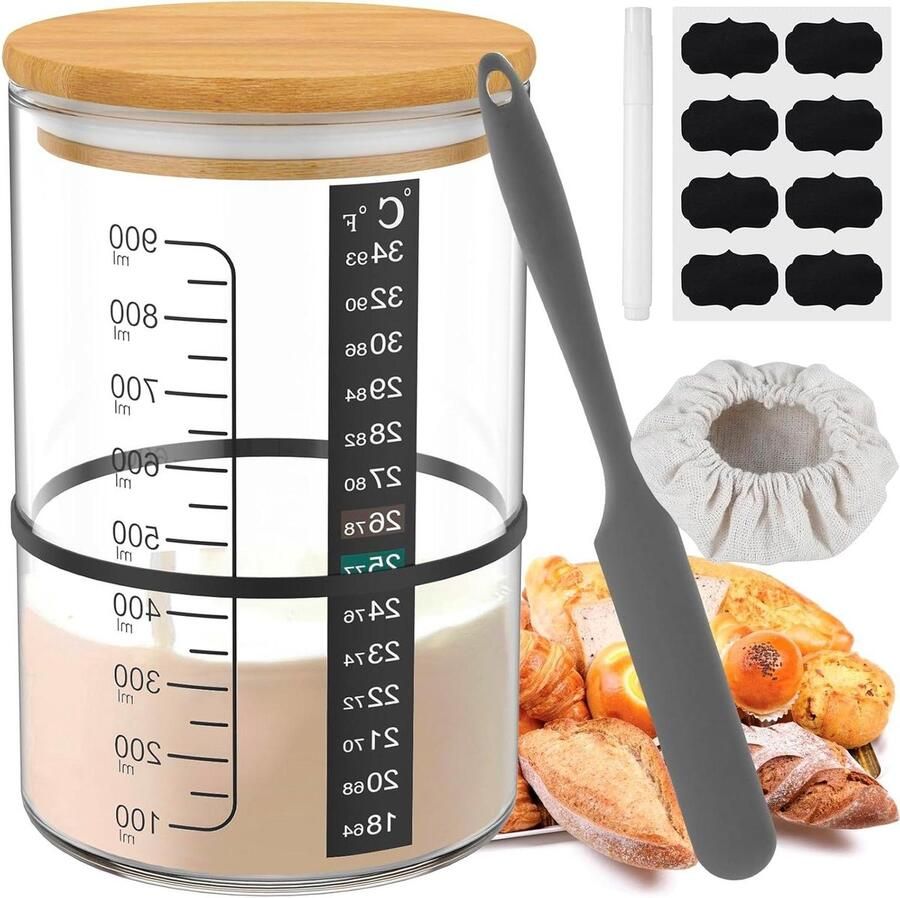 Zuurdesem Starter Set Leaven Pot Brood Bakken Inclusief Accessoires 900 ml Helder