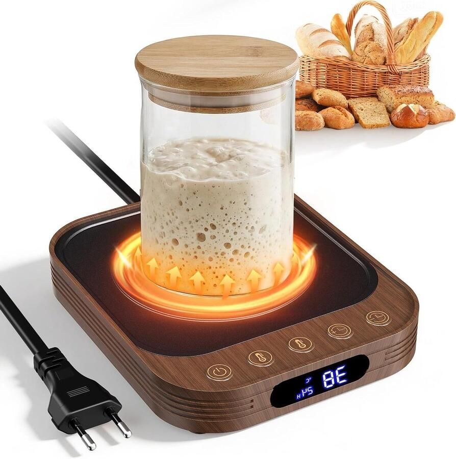 Zuurdesem Starter Verwarmer Warmhoudplaat Broodbakken Precisie Gisting 1°C Thermostaat Geheugen 15.5x13x2 cm Houtnerf