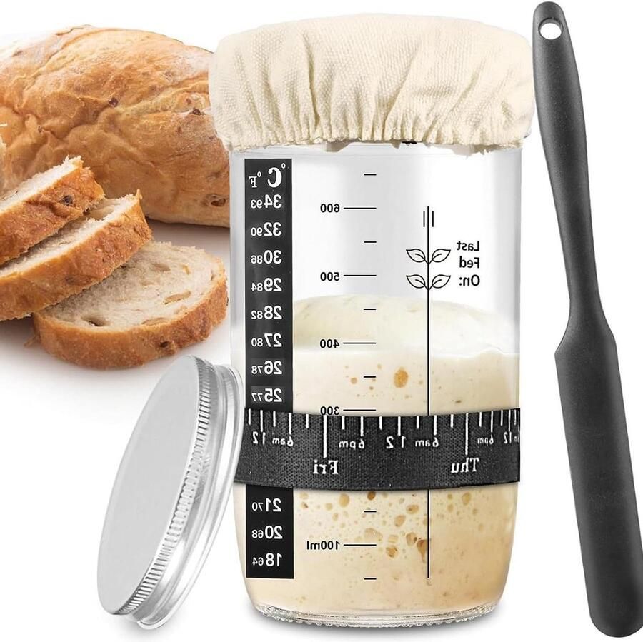 Zuurdesem Starterglas Bakgerei Set Brood Bakken Inclusief Temperatuursticker 680 ml Transparant