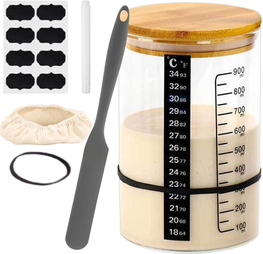 Zuurdesem Starterpot Gisting Container Brood Bakken Met Temperatuurmeter 21 x 14 cm Transparant