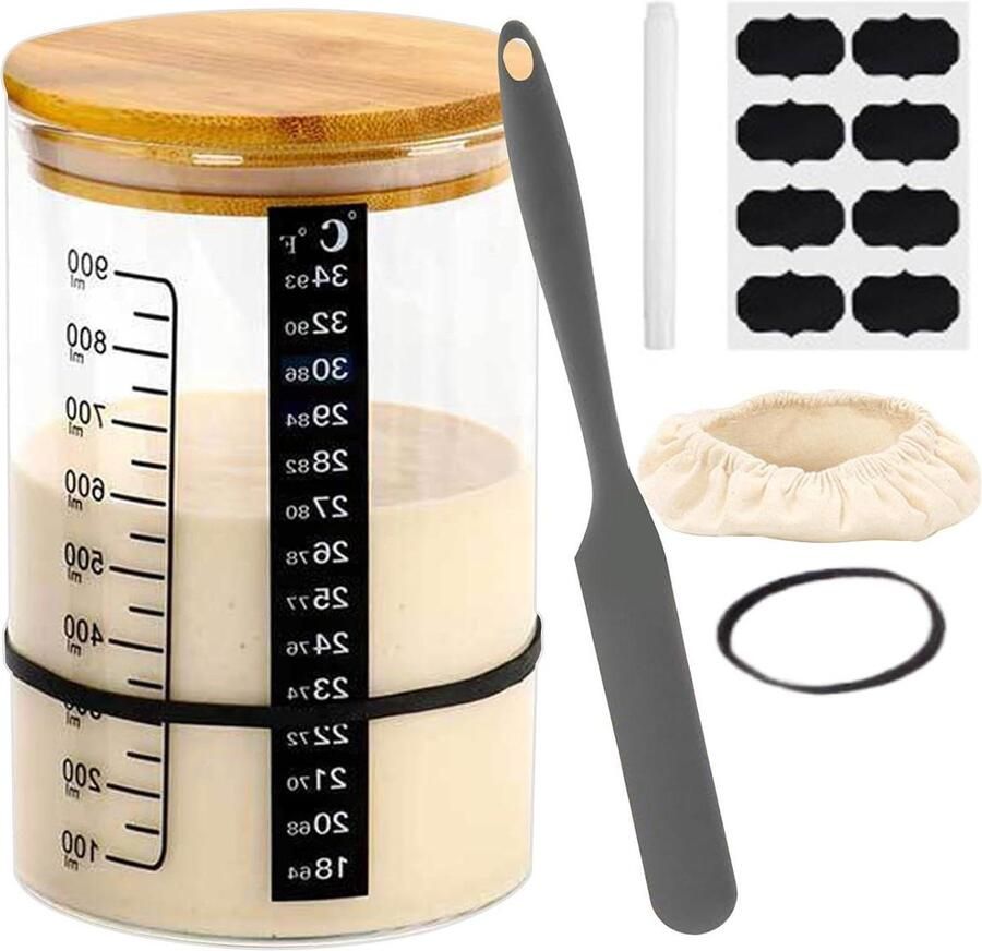 Zuurdesem Starterpot Gisting Pot Brood Bakken Met Temperatuurmeter 21 x 14 x 11 cm Transparant