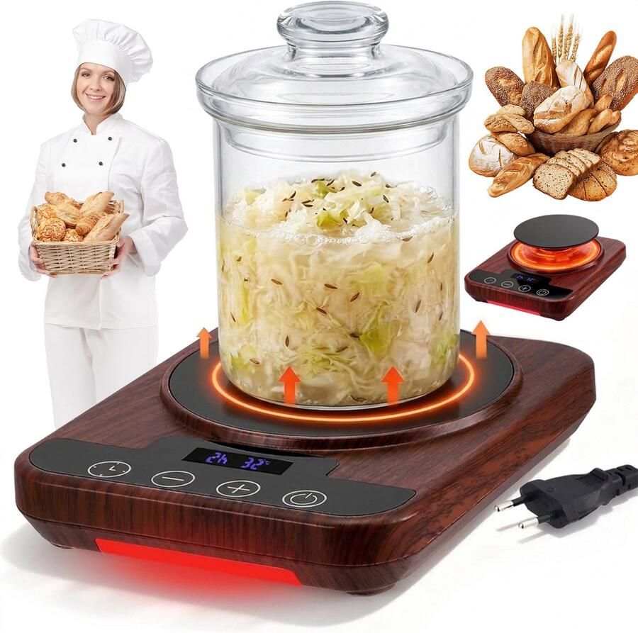 Zuurdesem Verwarmingsplaat Deeg Rijsapparaat Temperatuurregelaar 21-38°C 12 Uur Timer Touch Display Geheugenfunctie Voor Zuurdesem Pizzadeeg en Fermentatie
