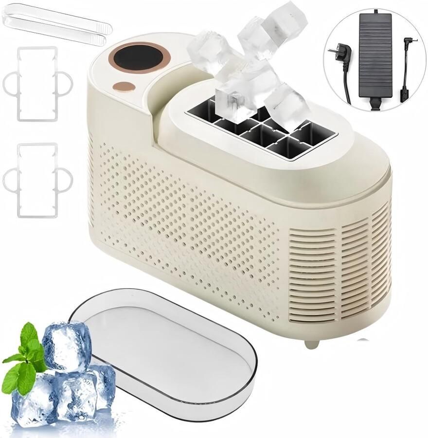 ZVD Kleine IJsblokjesmachine 8 Blokjes in 10 Minuten Draagbaar & Compact 12V & 230V Voor Auto Camping Keuken appartement Kantoor & Cocktails Wit met IJstang