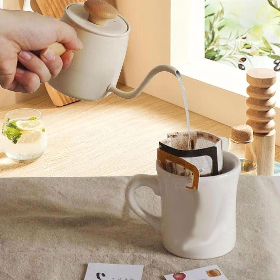 Zwanenhals Ketel Koffiepot Theepot Koffie Thee Zetten Smal Mondontwerp 350 ml Wit