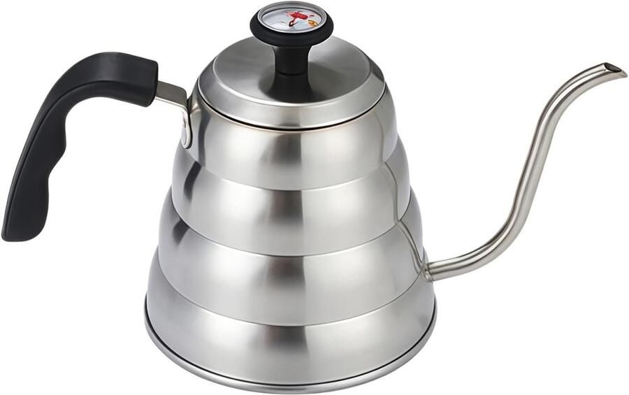 Zwanenhals Ketel Koffiezetketel Waterketel Handmatig Koffie Zetten Ingebouwde Temperatuurweergave 1L Zilver