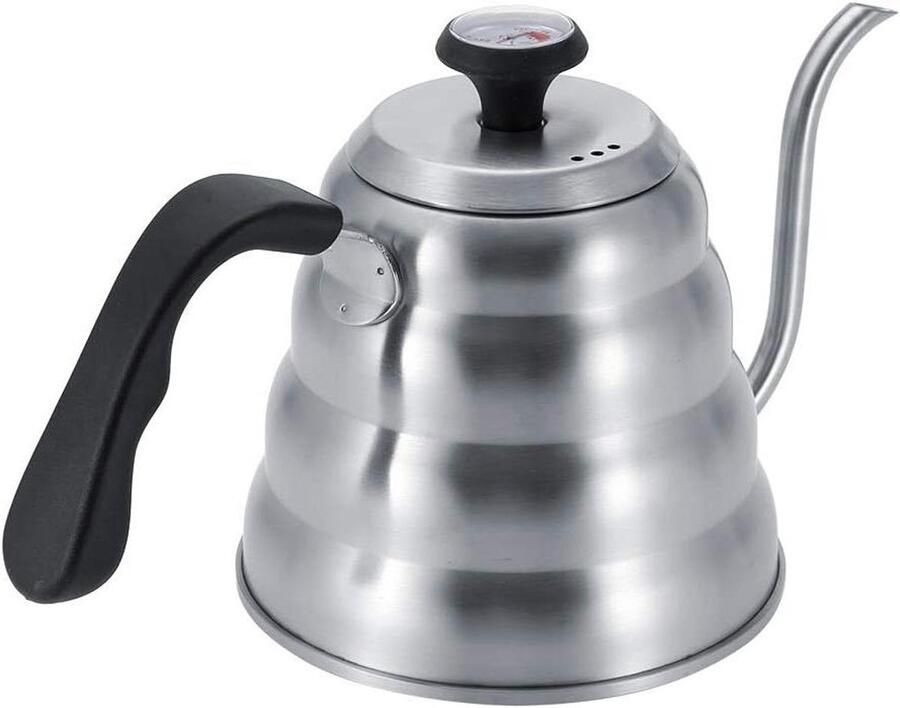 Zwanenhals Schenkketel Koffieketel Theepot Nauwkeurig Koffie Zetten Ingebouwde Thermometer 1.2L Zilver