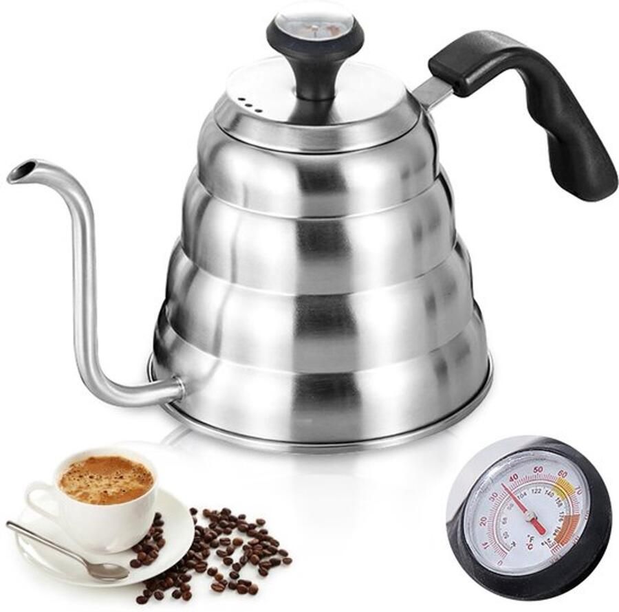 Zwanenhals waterkoker: 1200 ml 40 oz roestvrij staal waterketel koffiepot waterkoker zwanenhals met thermometer voor alle soorten fornuizen duurzaam gemakkelijk te reinigen