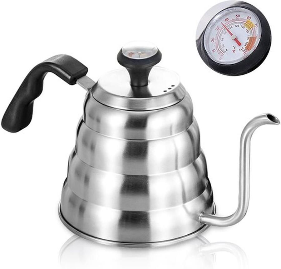 Zwanenhals waterkoker 1200 ml roestvrij staal koffiekan waterkoker zwanenhals met thermometer voor alle warmtebronnen duurzaam en eenvoudig te reinigen