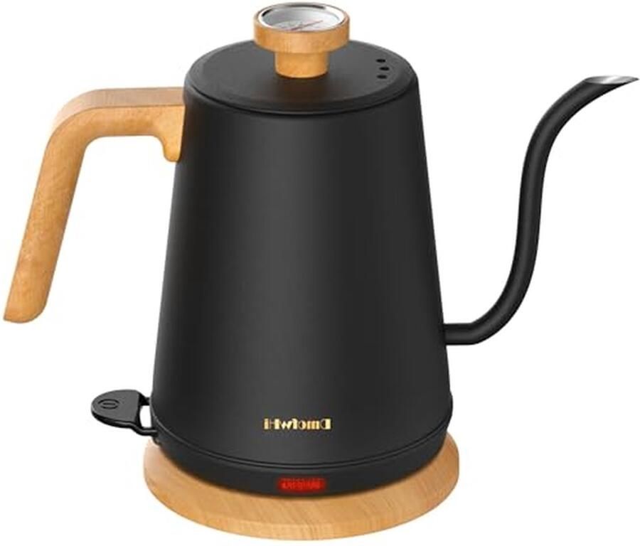 Zwanenhals Waterkoker Elektrische Ketel Koffie en Thee Ingebouwde Thermometer 1 Liter Zwart