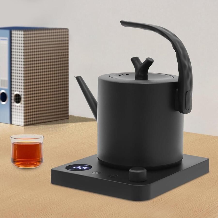 Zwanenhals Waterkoker Elektrische Ketel Precisie Water Verwarmen Instelbare Temperatuur 1 Liter Capaciteit Zwart
