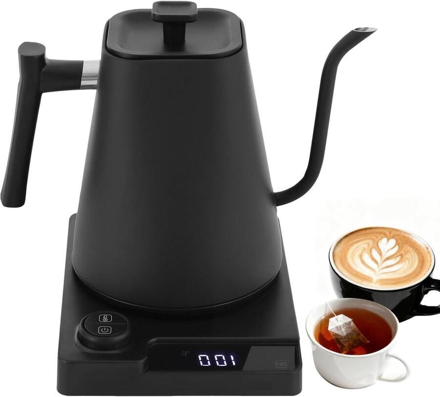 Zwanenhals Waterkoker Espressokoker Koffiekoker Precisie Koffie Zetten 90° Zwanenhals Tuit 1 Liter Zwart