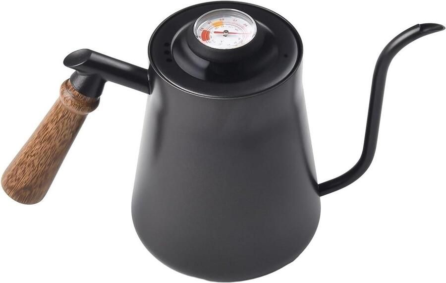 Zwanenhals Waterkoker Koffiekan Thee Handmatig Koffie Zetten Ingebouwde Thermometer 650 ml Zwart