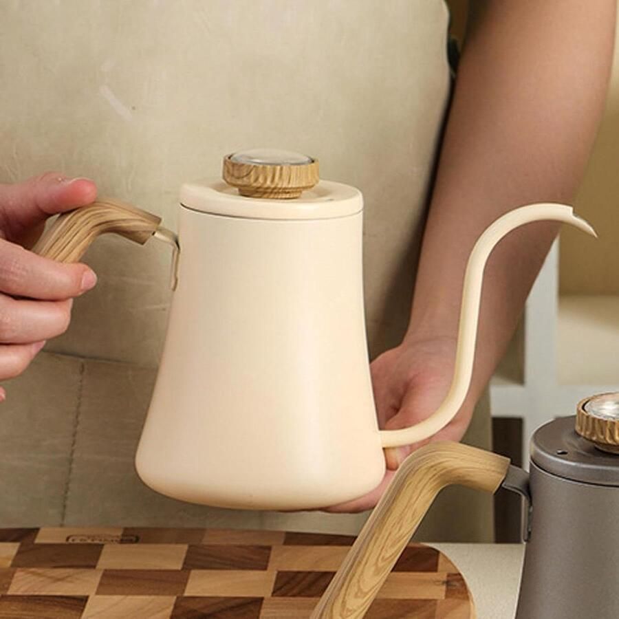 Zwanenhals Waterkoker Koffieketel Gietketel Koffie Thee Zetten Geïntegreerde Thermometer 600 ml Mat Zwart