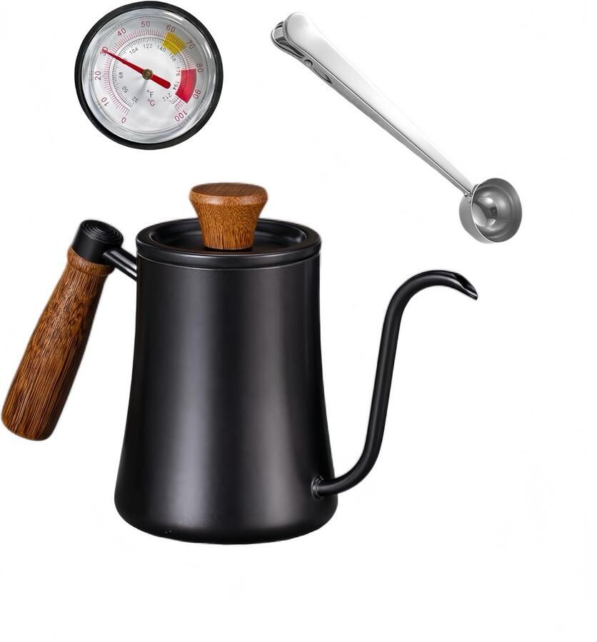 Zwanenhals waterkoker Koffieketel met thermometer Koffie zetten Ingebouwde thermometer 550 ml Zwart